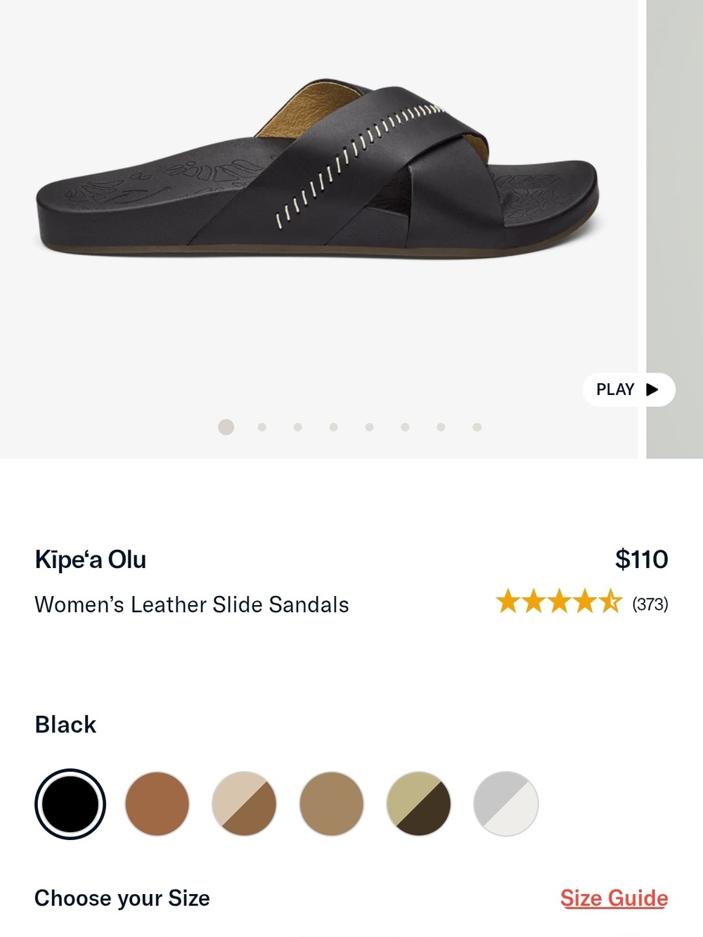 Olukai Kīpēʻa Olu Women's Black Leather Slide Sandals Size 7